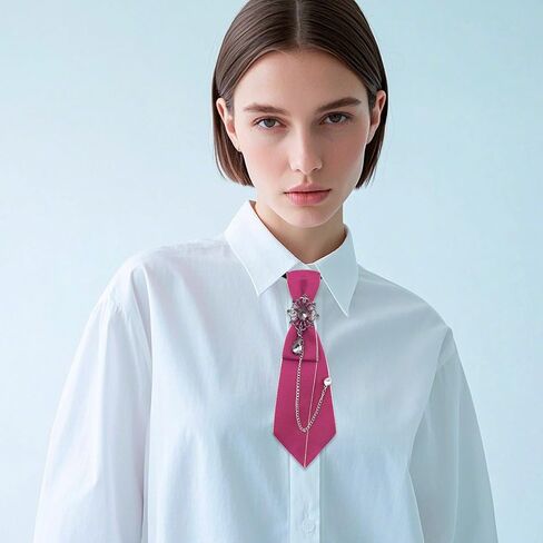 Womens Bow Tie Pre-Tied Rhinestone Bowtie with Chain Neck Tie for Women Girls Band Cosplay Uniform in Saudi Arabia