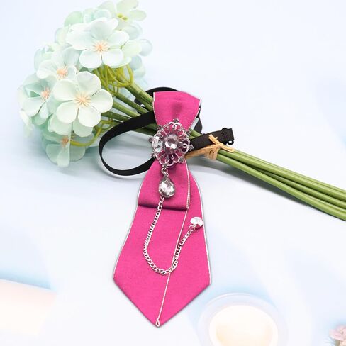 Womens Bow Tie Pre-Tied Rhinestone Bowtie with Chain Neck Tie for Women Girls Band Cosplay Uniform in Saudi Arabia