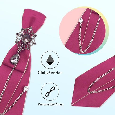 Womens Bow Tie Pre-Tied Rhinestone Bowtie with Chain Neck Tie for Women Girls Band Cosplay Uniform in Saudi Arabia