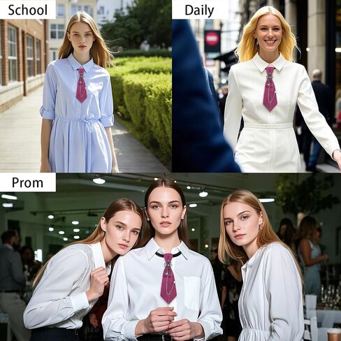 Womens Bow Tie Pre-Tied Rhinestone Bowtie with Chain Neck Tie for Women Girls Band Cosplay Uniform in Saudi Arabia