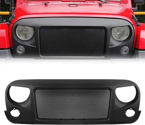 ABS Front Grille with Strip Fit for Wrangler JK/JKU 2007-2018,Black (Anger) in Kuwait