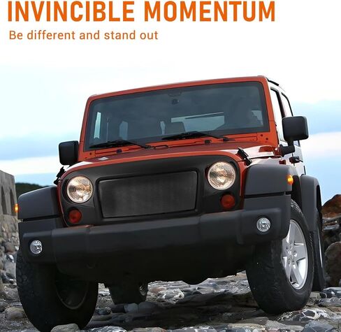 ABS Front Grille with Strip Fit for Wrangler JK/JKU 2007-2018,Black (Anger) in Kuwait