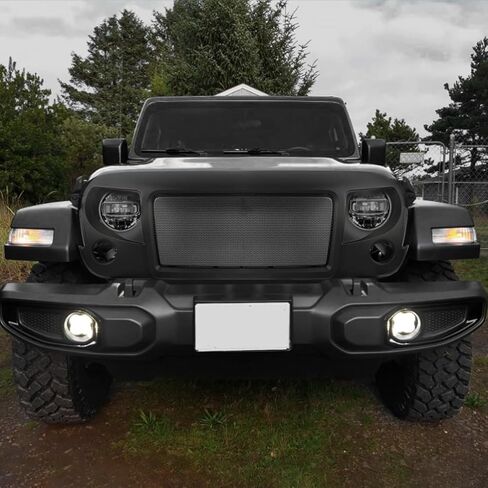 ABS Front Grille with Strip Fit for Wrangler JK/JKU 2007-2018,Black (Anger) in Kuwait
