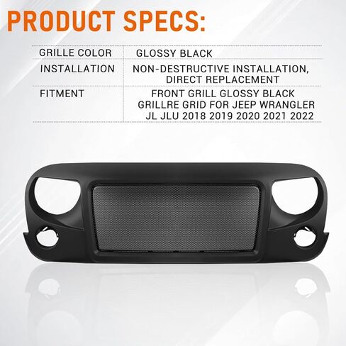 ABS Front Grille with Strip Fit for Wrangler JK/JKU 2007-2018,Black (Anger) in Kuwait
