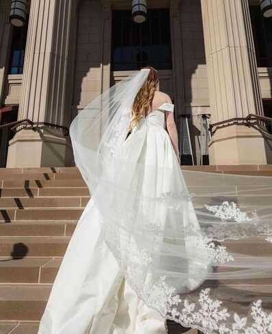 WOWBRIDAL Bride Wedding Lace Sequin Pearl Veils Long Cathedral Veil Soft Tulle Bridal Veils with Metal Comb 118" in Saudi Arabia