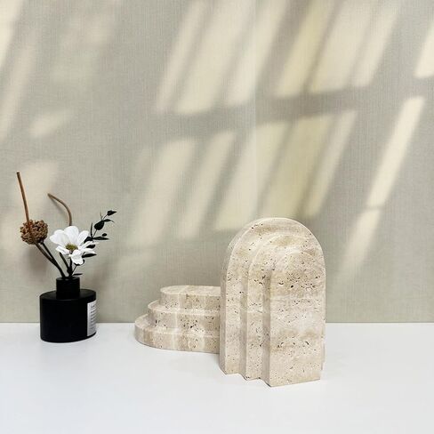 1 Piece Modern Travertine Bookend, Arched Design, Natural Stone Book Holders for Desk and Shelf (Travertine - 1 Piece) in Kuwait