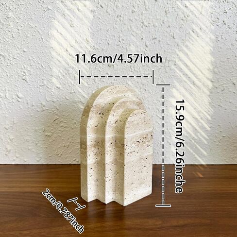 1 Piece Modern Travertine Bookend, Arched Design, Natural Stone Book Holders for Desk and Shelf (Travertine - 1 Piece) in Kuwait