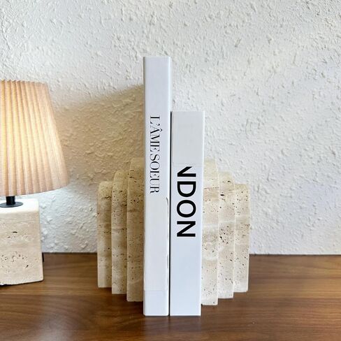1 Piece Modern Travertine Bookend, Arched Design, Natural Stone Book Holders for Desk and Shelf (Travertine - 1 Piece) in Kuwait