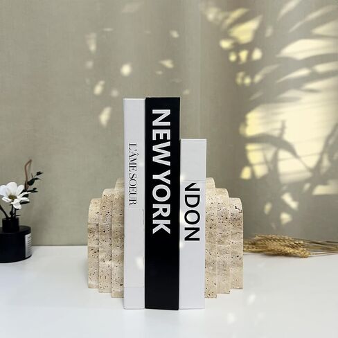 1 Piece Modern Travertine Bookend, Arched Design, Natural Stone Book Holders for Desk and Shelf (Travertine - 1 Piece) in Kuwait