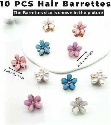 10 Pcs Mini Cute Flower-Shaped Hair Clips for Girls, Multicolor Crystal Hair Barrettes for Long Braid Hairstyles, Flower Hairpin for Women Hair Accessories (10 Pcs- Black) in Kuwait