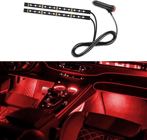 Car LED Strip Light, 24 LEDs RGB Neon Interior Atmosphere Lights, 12V Under Dash Ambient Night Light, Cigarette Lighter Auto Interior Decorative Lamp, Universal Car Accessories for Women Men (Red) in Saudi Arabia