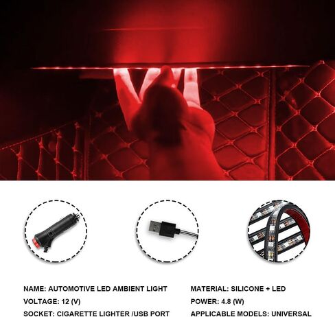 Car LED Strip Light, 24 LEDs RGB Neon Interior Atmosphere Lights, 12V Under Dash Ambient Night Light, Cigarette Lighter Auto Interior Decorative Lamp, Universal Car Accessories for Women Men (Red) in Saudi Arabia
