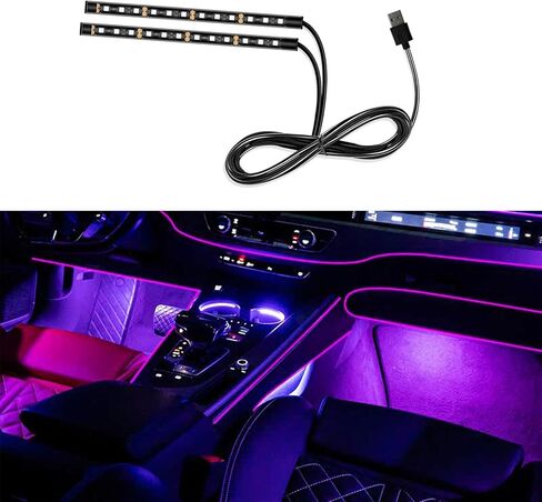 Car LED Strip Light, 24 LEDs RGB Neon Interior Atmosphere Lights, 12V Under Dash Ambient Night Light, Cigarette Lighter Auto Interior Decorative Lamp, Universal Car Accessories for Women Men (Red) in Saudi Arabia