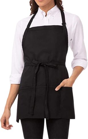 Chef Waiter Apron Adjustable Halter Apron Extra Long Belt Short For Kitchen Cooking Apron Unisex with 3 Pocket in Saudi Arabia