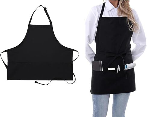 Chef Waiter Apron Adjustable Halter Apron Extra Long Belt Short For Kitchen Cooking Apron Unisex with 3 Pocket in Saudi Arabia