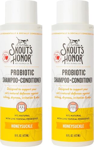 SKOUT'S HONOR: Cat Probiotic Shampoo + Conditioner for a Healthier Skin and Coat - Honeysuckle, 16 oz. in Kuwait