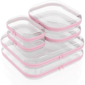 Clear Travel Organizer Bags for Toiletries, 6 Pack Clear Hard Shell Zipper Case, Travel Toiletry Bag for Women, Black Zippered Toy Storage, Make Up Organizer Pouch, Hard Plastic Toiletry Case