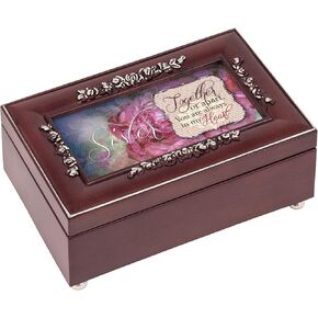 Cottage Garden Sister Always in My Heart Rosewood Finish Embossed Jewelry Music Box - Plays Tune Canon in D