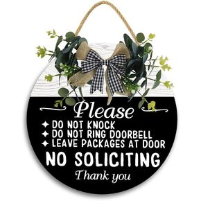 Lefangovs-No Soliciting Sign Do Not Knock or Ring Doorbell Do not Disturb Sign 12×12IN Wood Sign for Front Door Door Hanger Leave Packages at Door Sign,Farmhouse Wall Decor