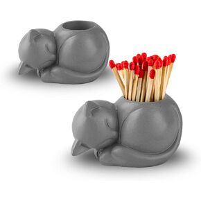 Cat Match Holder With Striker - Gifts for Cat Lovers, Candle Jar, Cute Bathroom Matches Holder Decorative (Not Matches)