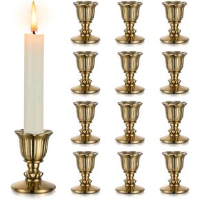 Sziqiqi Vintage Candlestick Holder Decor: Gold Taper Candle Holders Set of 2 for Dining Room Table Antique Candle Stick Holder for Fireplace Mantle