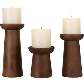 Pillar Candle Holders Set of 3， Wooden Candle Holders， Decorative Wood Candlestick Holders for Living Room, Table Centerpiece for Wedding, Christmas, Party, Home - 4", 6", 8"