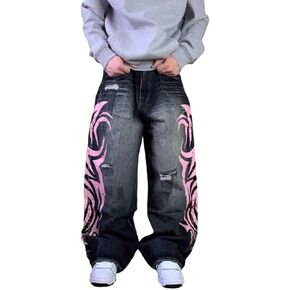 Men's and Women's Y2K Streetwear Loose Jeans Retro Totem Print Gothic Pants high Waist Wide Leg Harajuku Hip-hop Pants