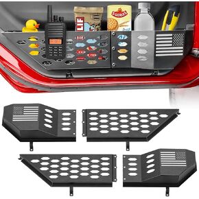 Metal Front Door Pocket Storage Box Compatible with Jeep Wrangler JL JLU 4XE 2018-2025 and Gladiator JT 2020-2025, 2 PCS Saggy Net Replacement for Front Doors (Not for Power Seats)