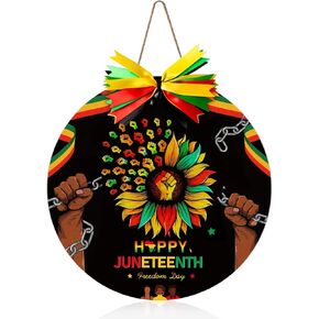 Celebrate African American Independence 1865 with Our Happy Juneteenth Decorations for Front Door: Black Pride Wooden Door Sign Wreath