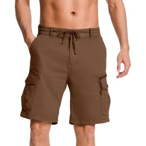 Men's Cargo Shorts Cotton Workwear Multi Pocket Shorts Elastic Belt Loose Casual Shorts
