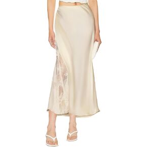 Women's Satin Silk Skirts A Line Flowy Ruffle Floral Lace Splicing Cocktail Party Maxi Long Skirt