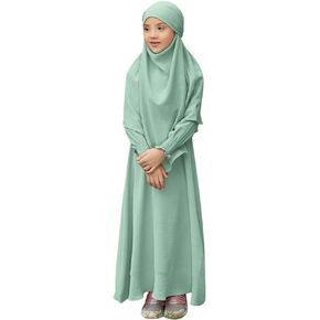 Obeeii Abaya للفتيات المسلمين طويل الأكمام فستان رمضان Kaftan abaya مع حجاب الملابس الإسلامية رداء العيد العربي