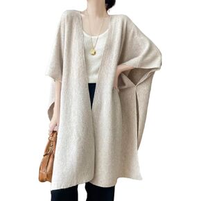 100 ٪ Merino Wool Shawl Wrap Women's Boncho Cape Cardigan Autumn Winter Loose Sweater Coat