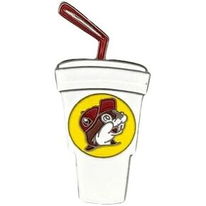 دبوس مينا كأس Buc-ee ، تصميم شعار أبيض وصفراء