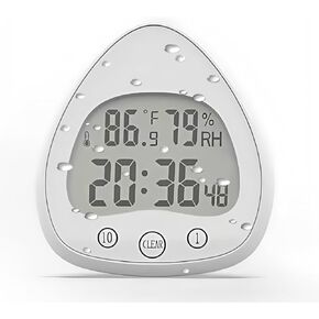 Waterproof Bathroom Shower Clock, Temperature and Humidity Display, Timer, Battery Powered, Suction Cup, Hanging Hole, Bracket, Suitable for Bathroom, Kitchen, Bedroom (White)