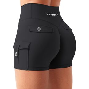 YEOREO CoreFlex Women Workout Gym Shorts with Cargo Pockets Hidden Scrunch 3.6" Inseam No Front Seam Biker Shorts