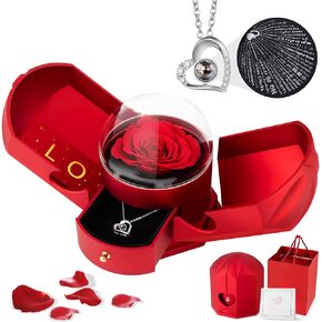 Preserved Flower Red Rose with I Love You Clavicle Necklace, Forever Roses in a Box, Gifts for Girlfriend Women Mom Wife, Romantic Gifts on Valentines Day, Anniversary, Mothers Day, Birthday