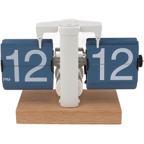 Retro Flip Clock with Walnut Base - Large Display Vintage Mechanical Flip Down Clock for Living Room, Office & Study
