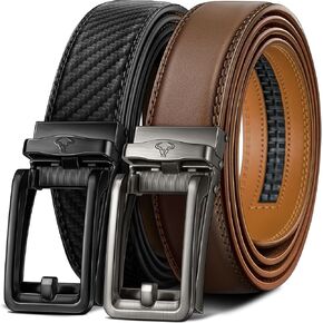 BULLIANT Men Belt 2 Pack, Ratchet Click Sliding Leather Belt for Men 1 3/8,Cut for Fit