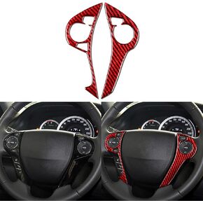 Premium Real Carbon Fiber Sticker Car Inner Steering Button Soft Cover Decal Compatible with Honda Accord 2014 2015 2016 2017 9th Gen Auto Interior Red Accessories Style A.