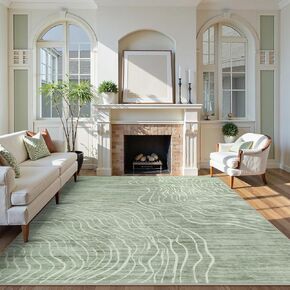 5 × 7 Sage Green Modern Artror Brugs لغرفة المعيشة ، والسجاد القابل للغسل لغرفة نوم الحضانة ، وفرقة محايدة غير محايدة سجاد مخطط للأولاد ، ورمي السجاد السجادة لهجة لغرفة الطعام
