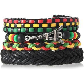 coadipress African Black History Bracelet Juneteenth Multi Layer Braided Leather Bracelets Adjustable Boho Ethnic Tribal Woven Wristbands Jewelry for Men Women