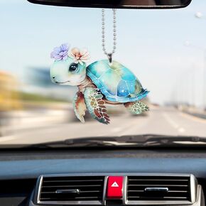 Turtle Rear View Mirror Accessories, Sea Turtle Car Decoration Multi-Color Acrylic Turtle Ornament for Car Interior Rear View Mirror Keychain and Home Decor