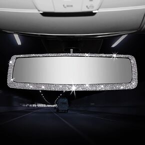 Bling Rhinestone Car Rear View Mirror - Crystal Diamond Decor for Women - Stylish Automotive Interior Accessory (Silver)