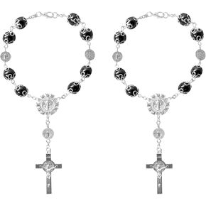 2 PCS Car Rosary لمرآة الرؤية الخلفية ، مخصصة المباراة المسبقة المسبقة التلقائية المسبحة المرآة المسبحة ، Universal Car View View Mirror Hanging Decor Exclseories for Woman Men (Black)