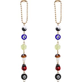2pcs Evil Eye Car Charm, Good Luck Car Charm Decoration with Yin and Yang Beads Evil Eye Four Leaf Clover Mushroom Ladybug 8 Balls Car Decor Hanging Ornament Accessories Evil Eye Bag Pendant