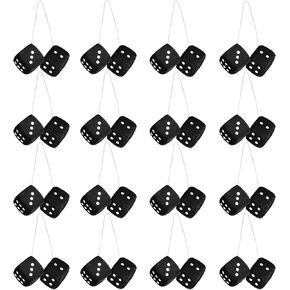Molain 16Pcs Fuzzy Plush Dice for Rear View Mirror, 2.73" Black Fuzzy Dice for Car Mirror, Classic Retro Hanging Car Dice for Mirror Decoration, Perfect Rear View Mirror Accessories