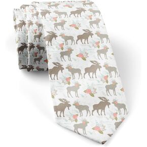 Skinny Slim Fashion Necktie for men Novelty Conversational Neckwear Ties (Moose Flower Pattern)