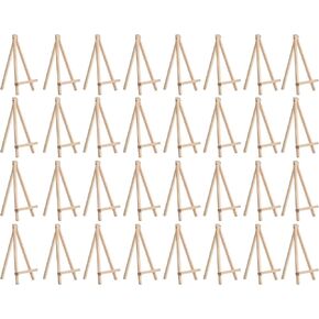 JOVITEC 48 Pcs Mini Wooden Easel Stand for Painting Canvas Display Tabletop Easel Bulk Triangle Card Stand for Wedding Adults (Wood Color,8 Inch)