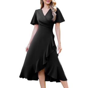 MUADRESS Ruffle Sleeve V Neck Women Formal Dress Wrap Midi Slit Cocktail Wedding Party Mermaid Dresses